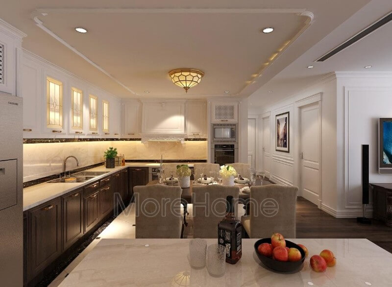 Thiết kế nội thất phòng bếp chung cư cao cấp phong cách tân cổ điển. Thiết kế chung cư