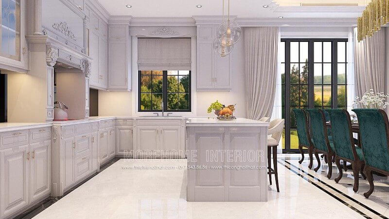 Thiết kế tủ bếp biệt thự cao cấp phong cách tân cổ điển sang trọng Thiết kế tủ bếp đẹp
