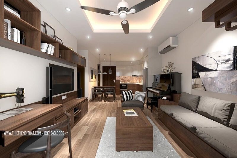 Mẫu bàn trà hiện đại với kiểu dáng nhỏ gọn, phù hợp với không gian phòng khách diện tích vừa, nhỏ